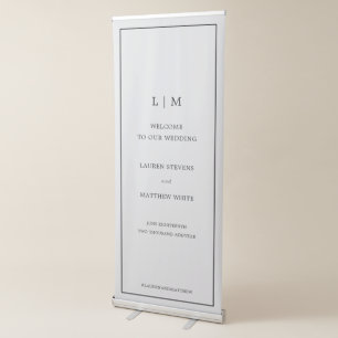 Simple Light Grey Monogram Elegant Wedding Retractable Banner