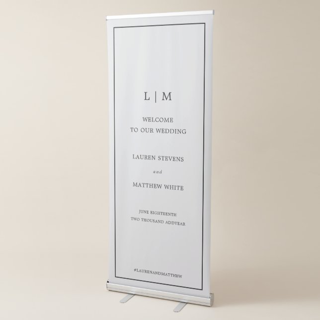 Simple Light Grey Monogram Elegant Wedding Retractable Banner (3/4)