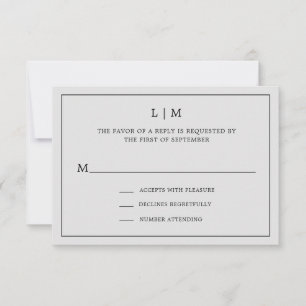 Simple Light Grey Monogram Elegant Wedding RSVP Card