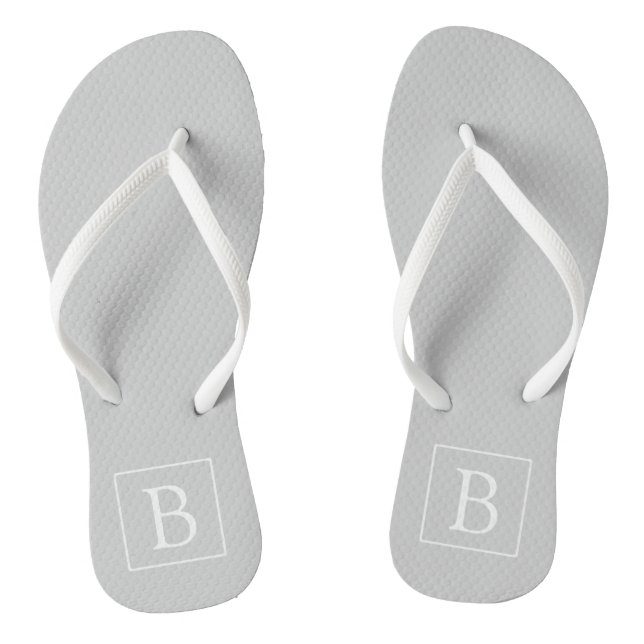 Simple Light Grey Monogram Flip Flops (Footbed)