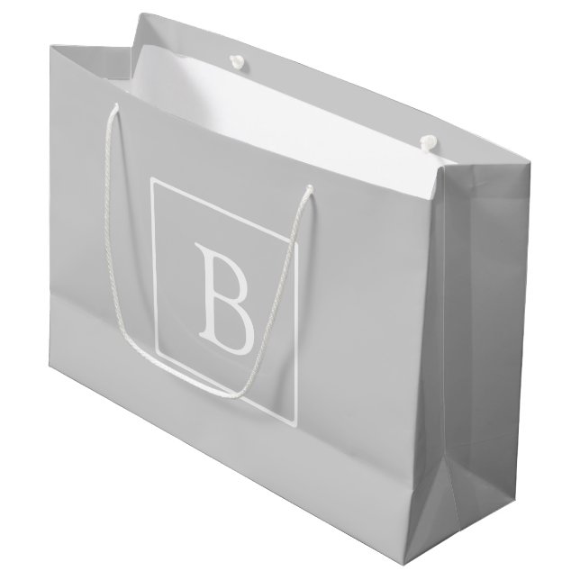Simple Light Grey Monogram Large Gift Bag (Front Angled)