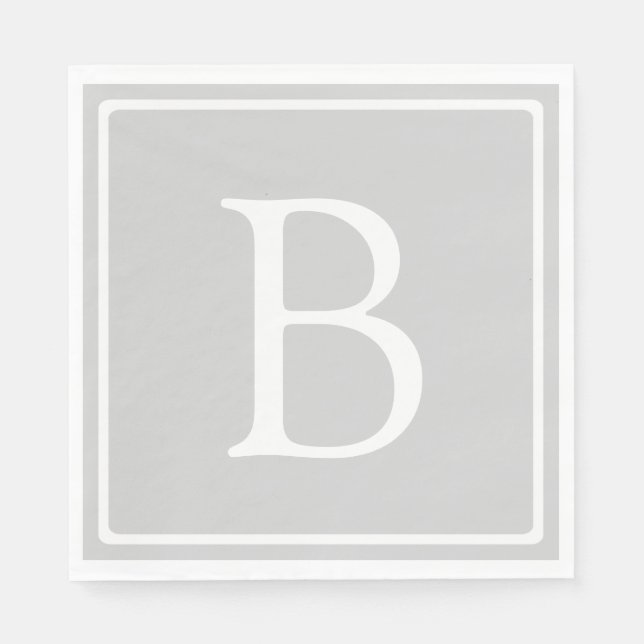 Simple Light Grey Monogram Napkin (Front)