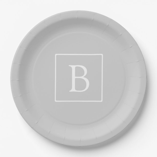 Simple Light Grey Monogram Paper Plate (Front)