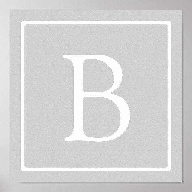 Simple Light Grey Monogram Poster (Front)