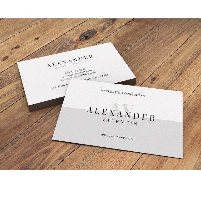 Simple Light Grey Monogram Professional Business Card (Creator Uploaded)