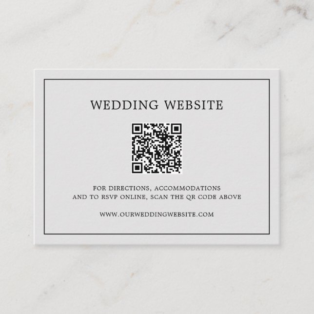 Simple Light Grey Monogram QR Code Elegant Wedding Enclosure Card (Front)