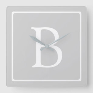 Simple Light Grey Monogram Square Wall Clock