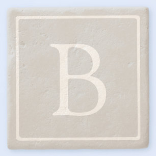 Simple Light Grey Monogram Stone Coaster