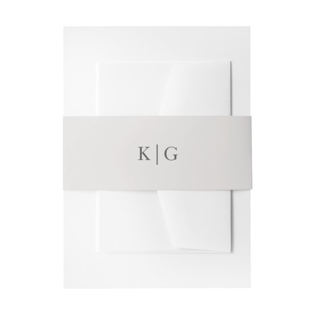 Simple Light Grey Monogram Wedding Invitation Belly Band (Front Example)