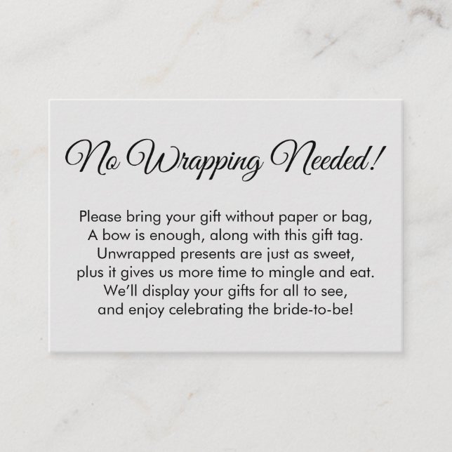 Simple Light Grey No Wrapping Needed Bridal Shower Enclosure Card (Front)