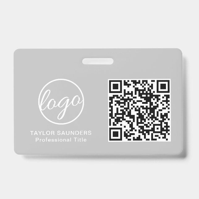 Simple Light Grey QR Code Employee ID Badge (Front)