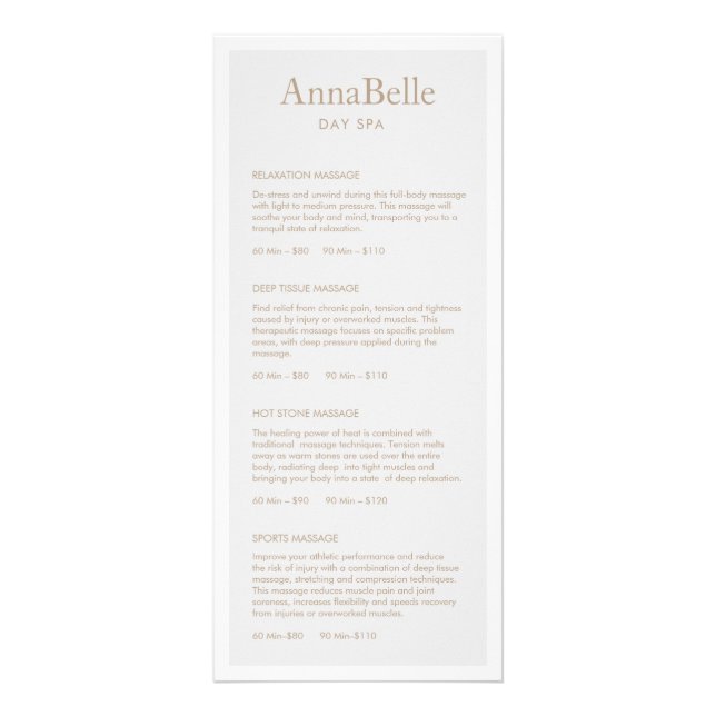 Simple  Light Grey Spa Salon Price List Menu (Front)