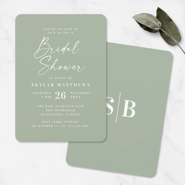 Simple Light Leaf Green Solid Colour Bridal Shower Invitation (Creator Uploaded)