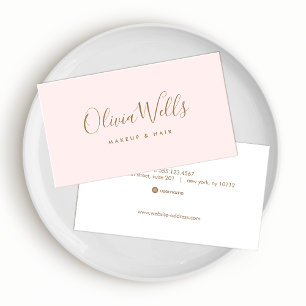 Simple Light Pink Handwritten Script Social Media  Business Card