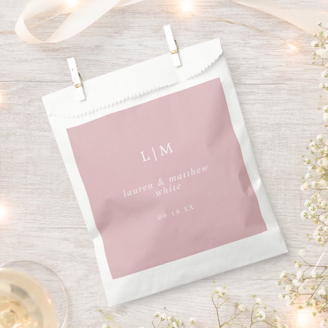 Simple Light Pink Monogram Elegant Wedding Favour Bags (Clipped)