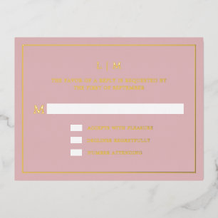 Simple Light Pink Monogram Elegant Wedding RSVP Foil Invitation Postcard