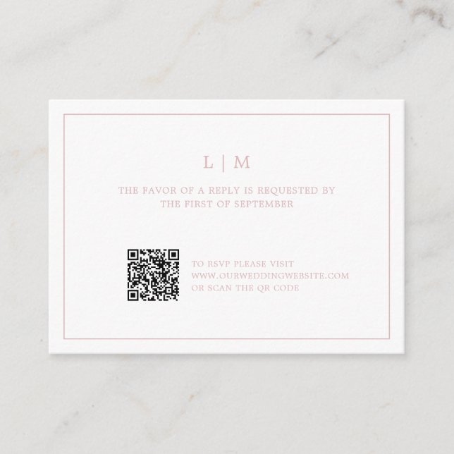 Simple Light Pink Monogram QR Code Elegant Wedding Card (Front)