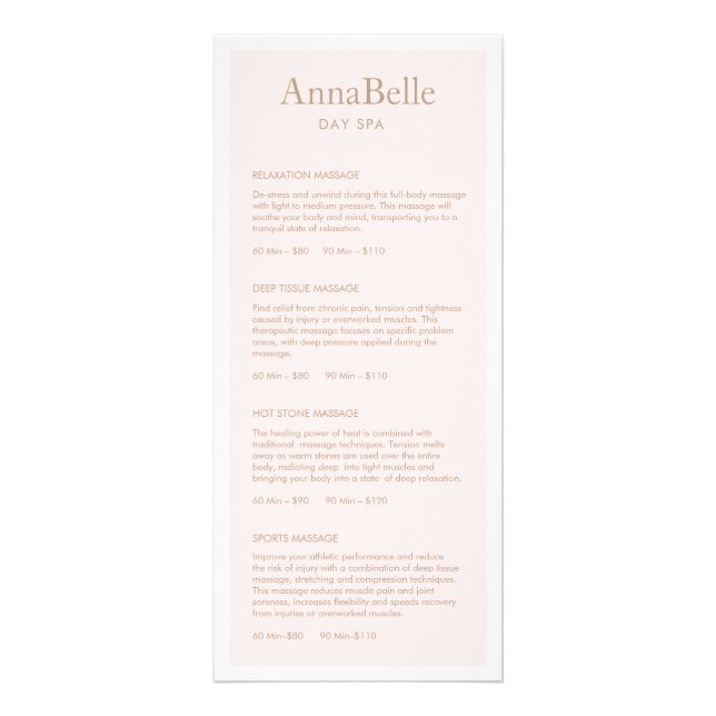 Simple  Light Pink Spa Salon Price List Menu (Front)