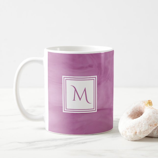 Simple Light Purple Subtle Marble Modern Monogram Coffee Mug (With Donut)