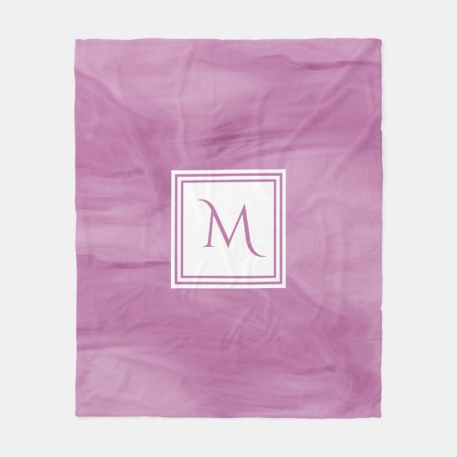Simple Light Purple Subtle Marble Modern Monogram Fleece Blanket (Front)