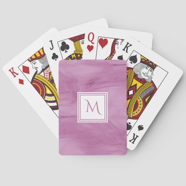 Simple Light Purple Subtle Marble Modern Monogram Playing Cards (Back)