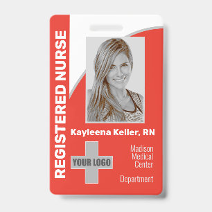 Simple Light Red Logo Barcode ID Registered Nurse Badge