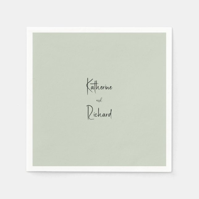 Simple Light Sage Custom Wedding Cocktail II Napkin (Front)