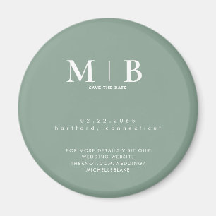 Simple Light Sage Monogram Wedding Save the Date Magnet