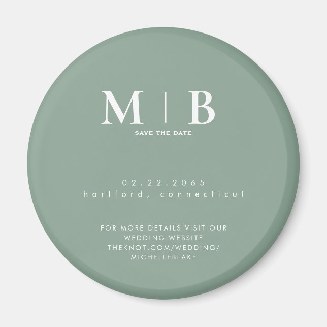 Simple Light Sage Monogram Wedding Save the Date Magnet (Front)