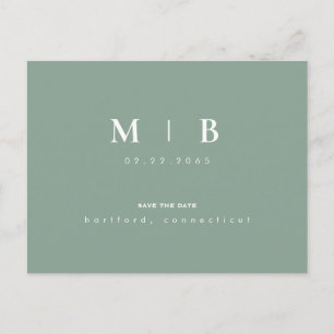Simple Light Sage Monogram Wedding Save the Date   Postcard