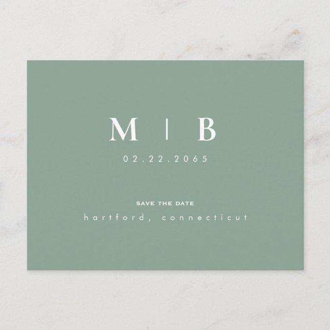 Simple Light Sage Monogram Wedding Save the Date   Postcard (Front)