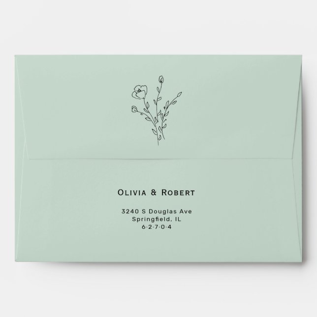 Simple Light Sage Rustic Floral Wedding Envelope (Back (Top Flap))
