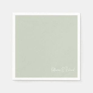 Simple Light Sage White Text Wedding Cocktail  Napkin