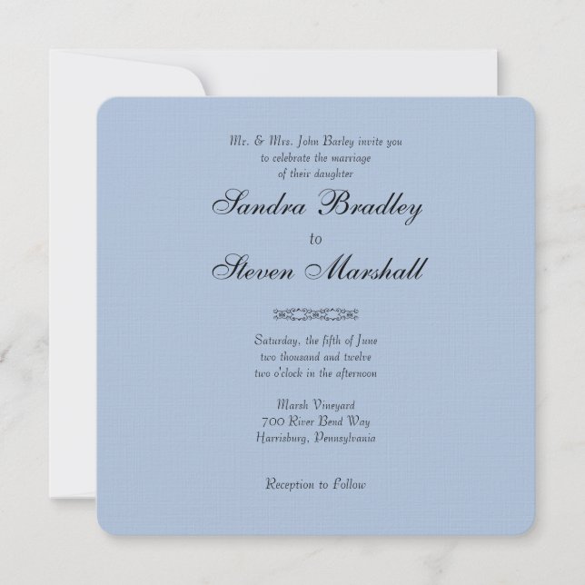 Simple Light Steel Blue Wedding Invitations (Front)