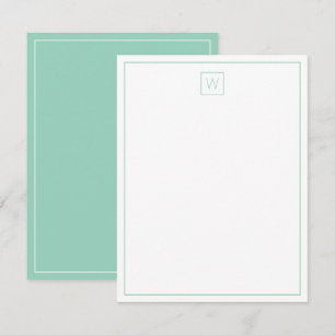 Simple Light Teal and White Monogram Card