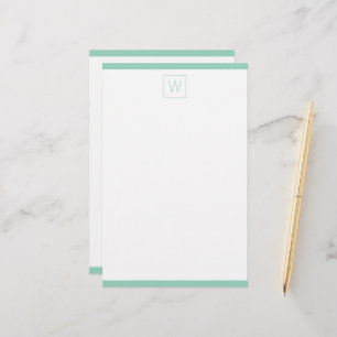 Simple Light Teal and White Monogram Stationery