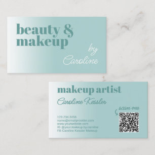 Simple Light Teal Blue Green White Calligraphy Business Card