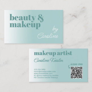 Simple Light Teal Blue Green White Calligraphy Business Card