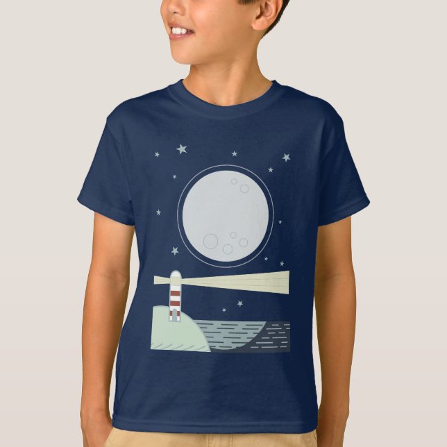 Simple lighthouse with moon and stars T-Shirt (Front)
