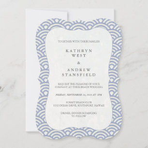 Simple Lilac Blue Japanese Seigaiha Waves Wedding Invitation