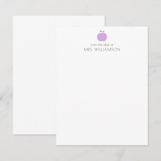 Simple Lilac Cute Apple Personalised Teacher  Card (Front/Back)