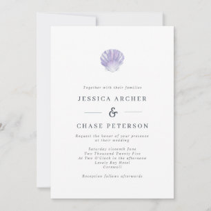 Simple Lilac Seashell Beach Wedding Invitation