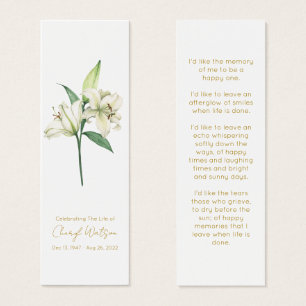 Simple Lily Funeral Memorial Bookmark
