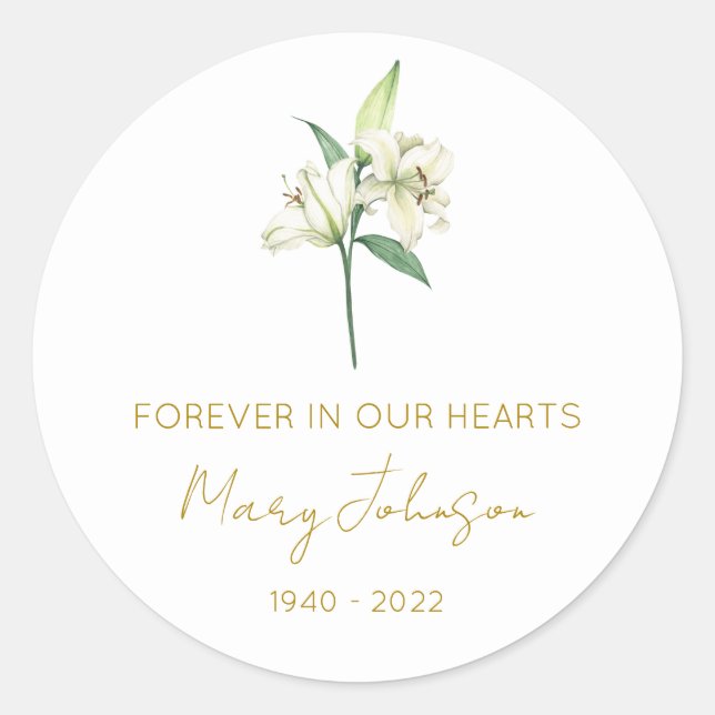 Simple Lily Memorial  Classic Round Sticker (Front)