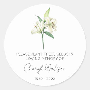 Simple Lily Memorial Seed Packet Classic Round Sticker