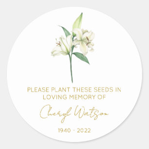 Simple Lily Memorial Seed Packet Classic Round Sticker