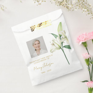 Simple Lily Photo Funeral Seed Favour Bags