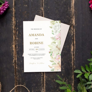 Simple Lily & Rose Elegant Wedding Invitation