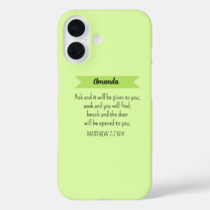 Simple Lime Green Ask God Bible Verse Christian iPhone 16 Case