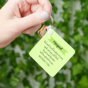 Simple Lime Green Ask God Bible Verse Christian Key Ring